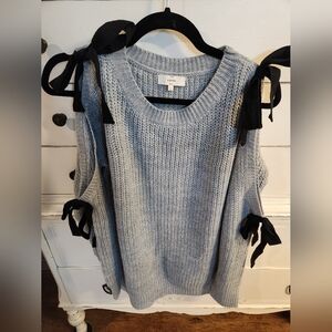 NWOT Entro Cold Shoulder Open Sleeve with Bows Sweater